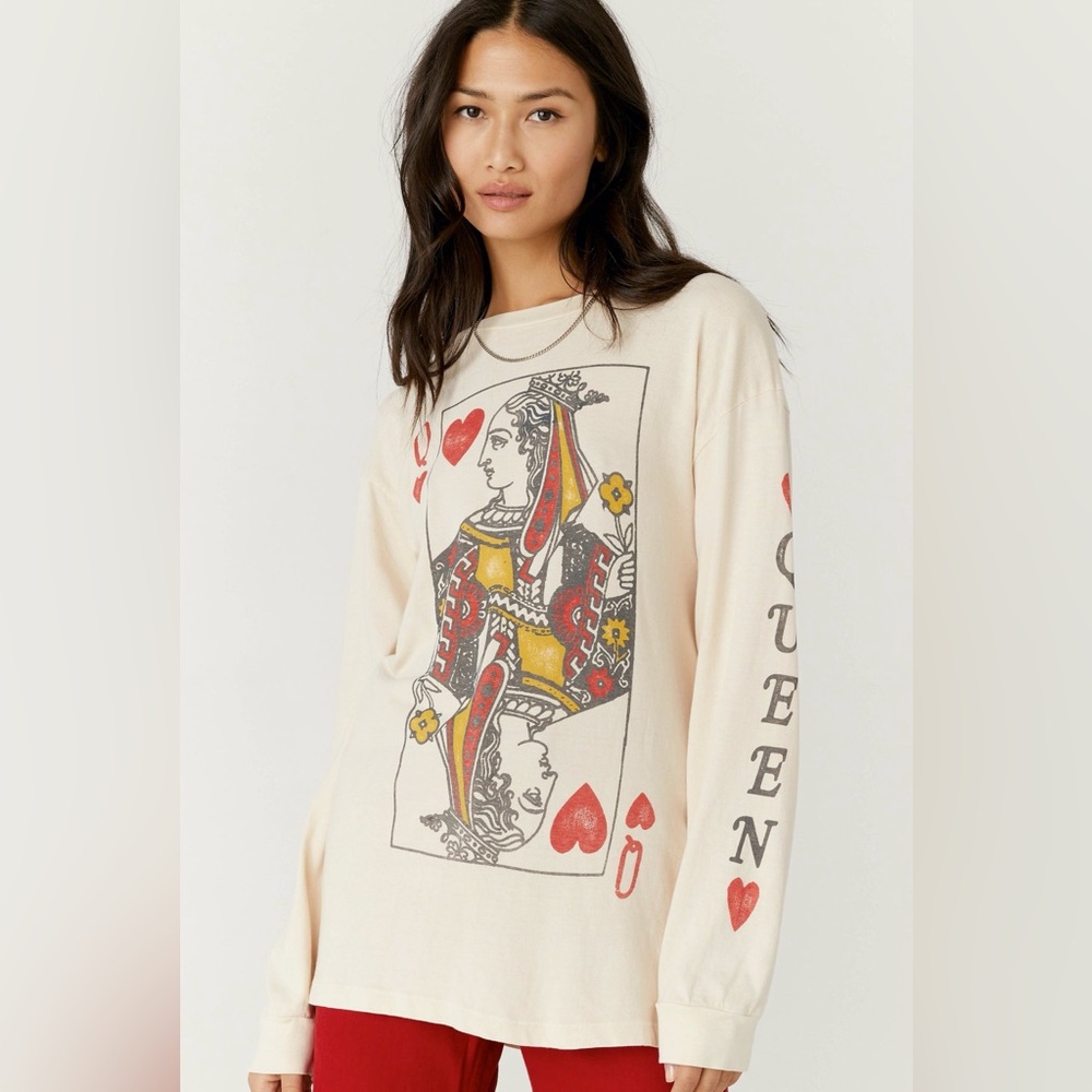 Daydreamer x Free People Queen of Hearts Oversized Long Sleeve Graphic Tee Large